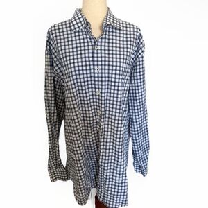 Peter Millar Men’s Blue Check Button Down Shirt XXL Long Sleeve 100% Cotton Golf